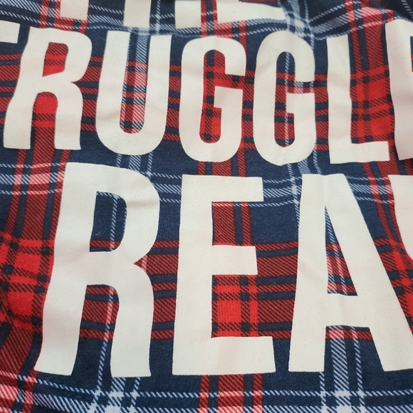 Juniors Small Rue21 Flannel Button-Up Shirt "The Struggle Is Real" Red Blue - Picture 4 of 8